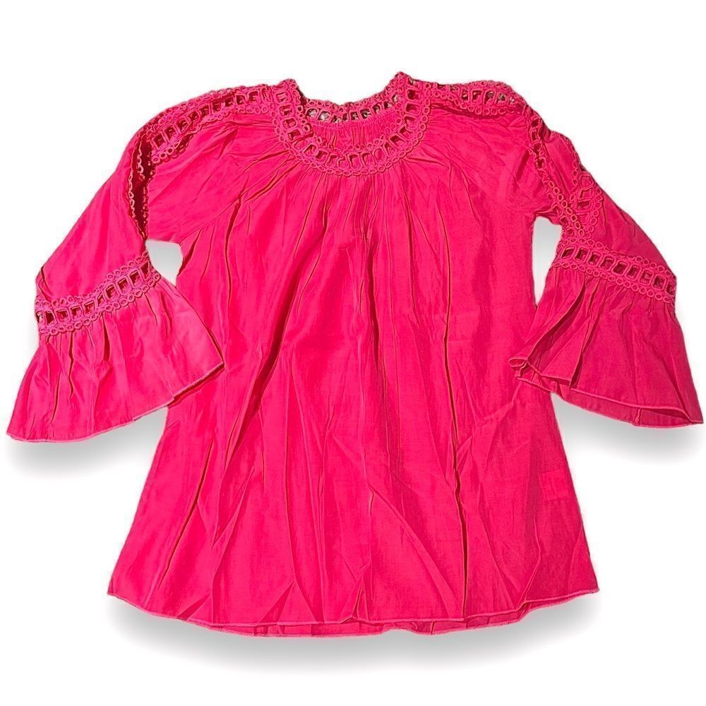 🔴2 for 40🔴Boutique blouse hot pink lace cut out long sleeve small